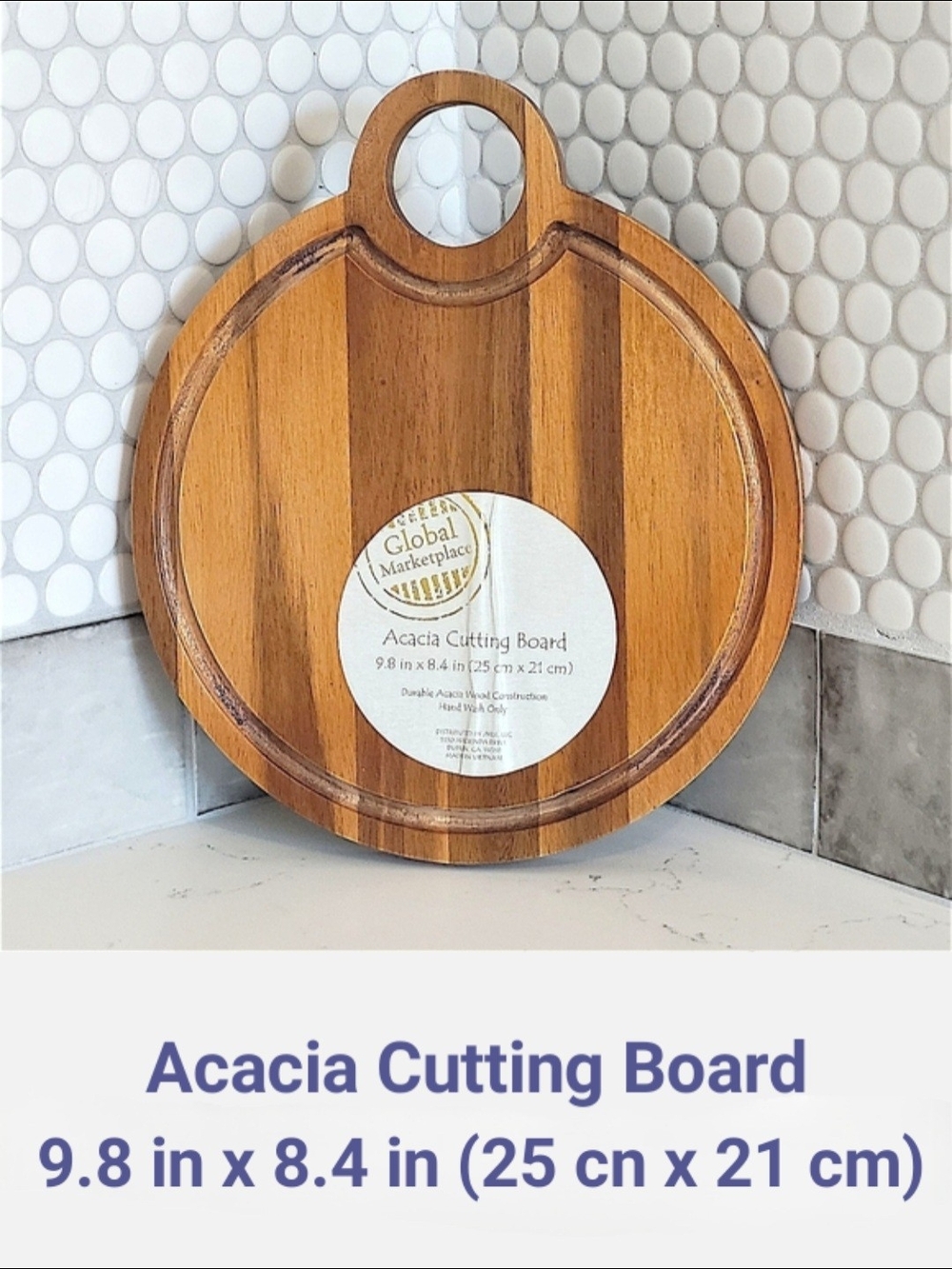 Global Mrketplace Acacia Cutting Board - Natural Brown Round Space Saver Compact